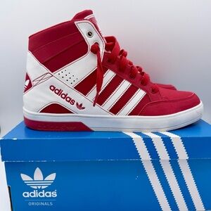 Adidas Originals Hardcourt Hi High Top Sneakers Men’s 7 Crimson Red White